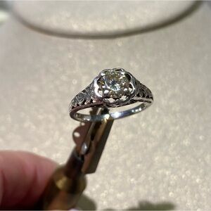 MOISSANITE STERLING SILVER FILIGREE RING VINTAGE 6